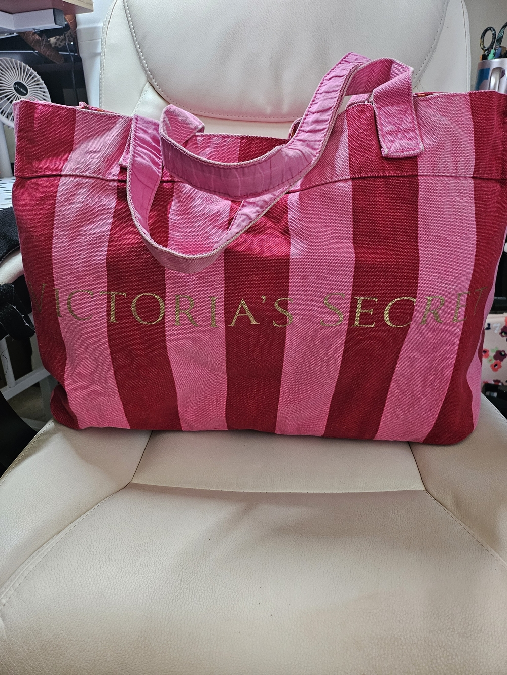 Victoria's Secret Pink & Dark Pink Striped Tote Bag